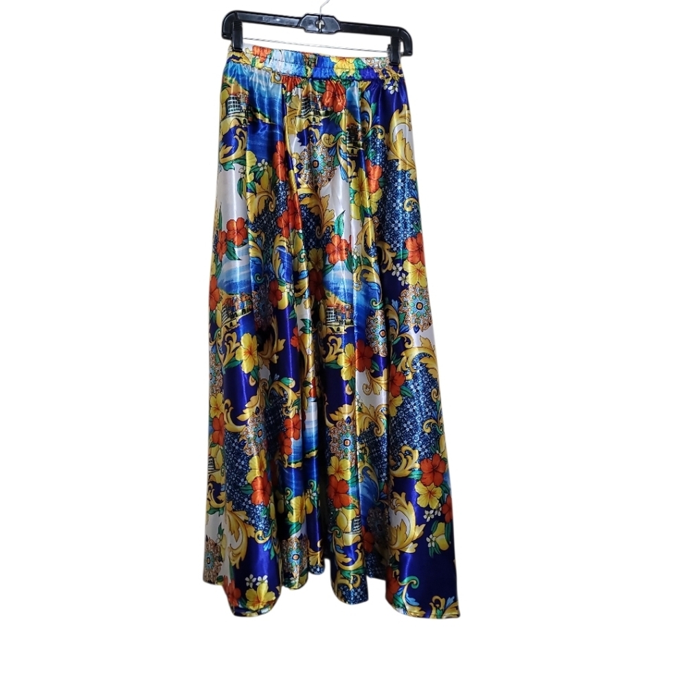 Her Style Blue Floral Multicolor Belted Maxi Skirt - Women Size Xlarge - Picture 7 of 10